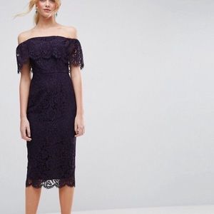 ASOS Lace Bardot Midi Pencil Dress